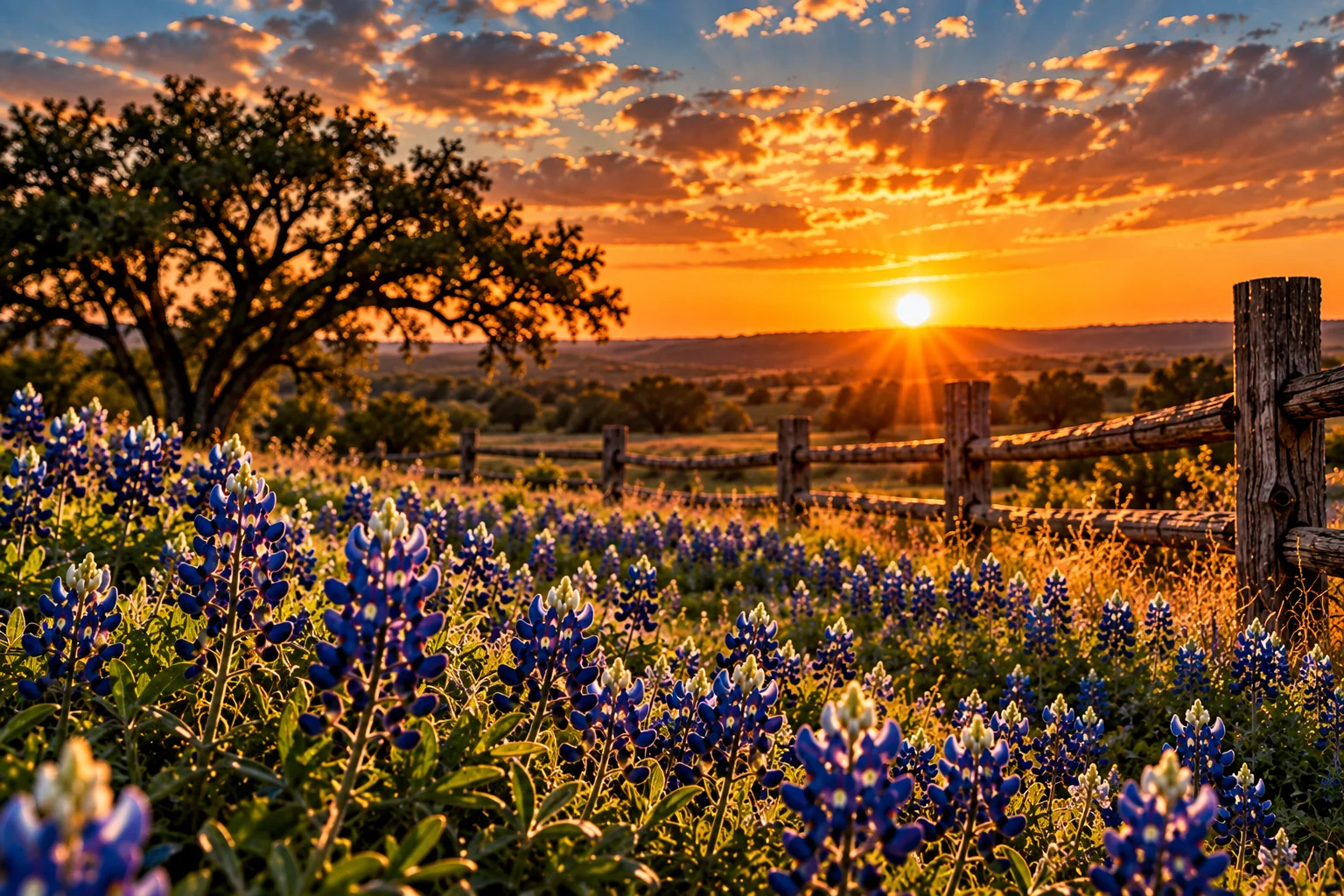 Texas bluebonnet field at sunset representing The Bluebonnet photo booth experience